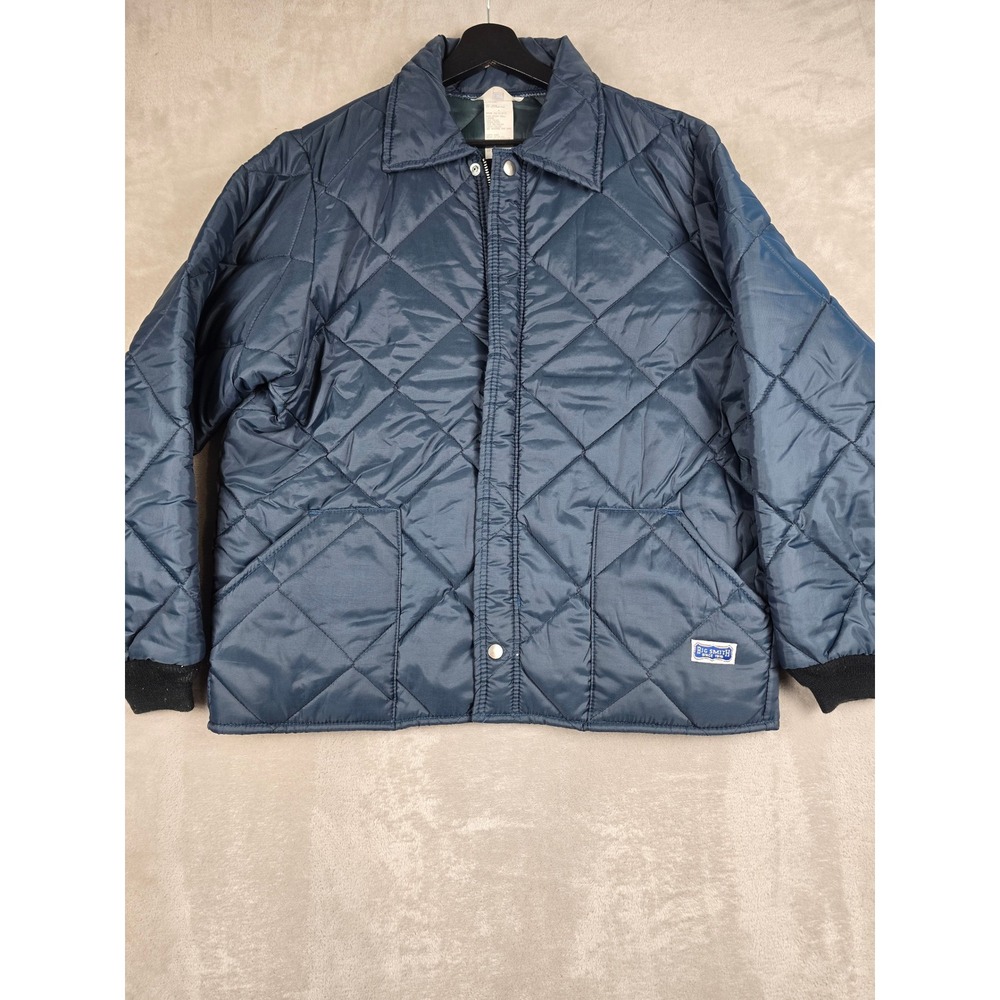 Vintage Big Smith Quilted Jacket Mens Large Blue Made in USA Workwear Puffer